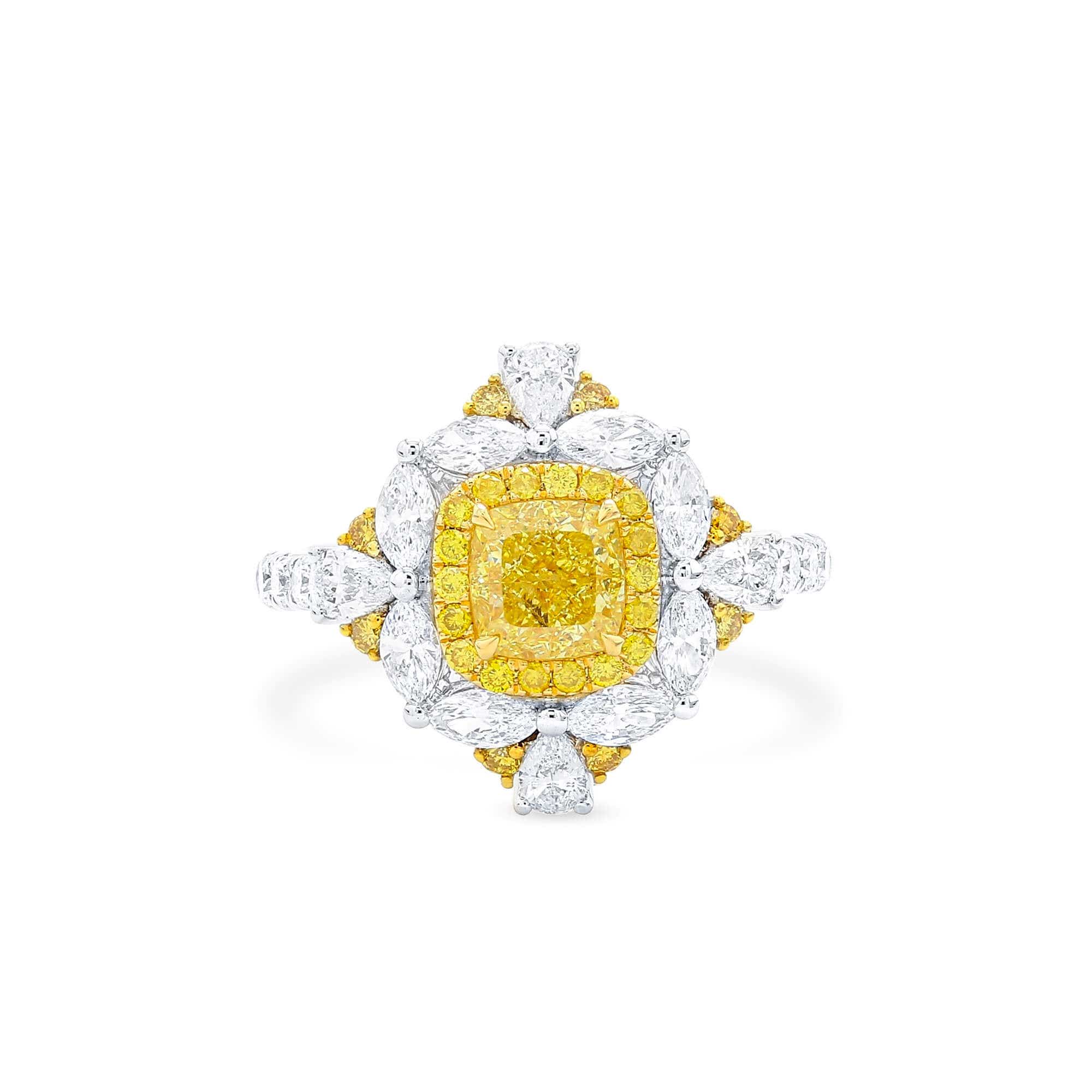 Fancy Intense Yellow Diamond Ring, 1.00 Ct. (2.28 Ct. TW), Cushion shape, GIA Certified, 2467493933