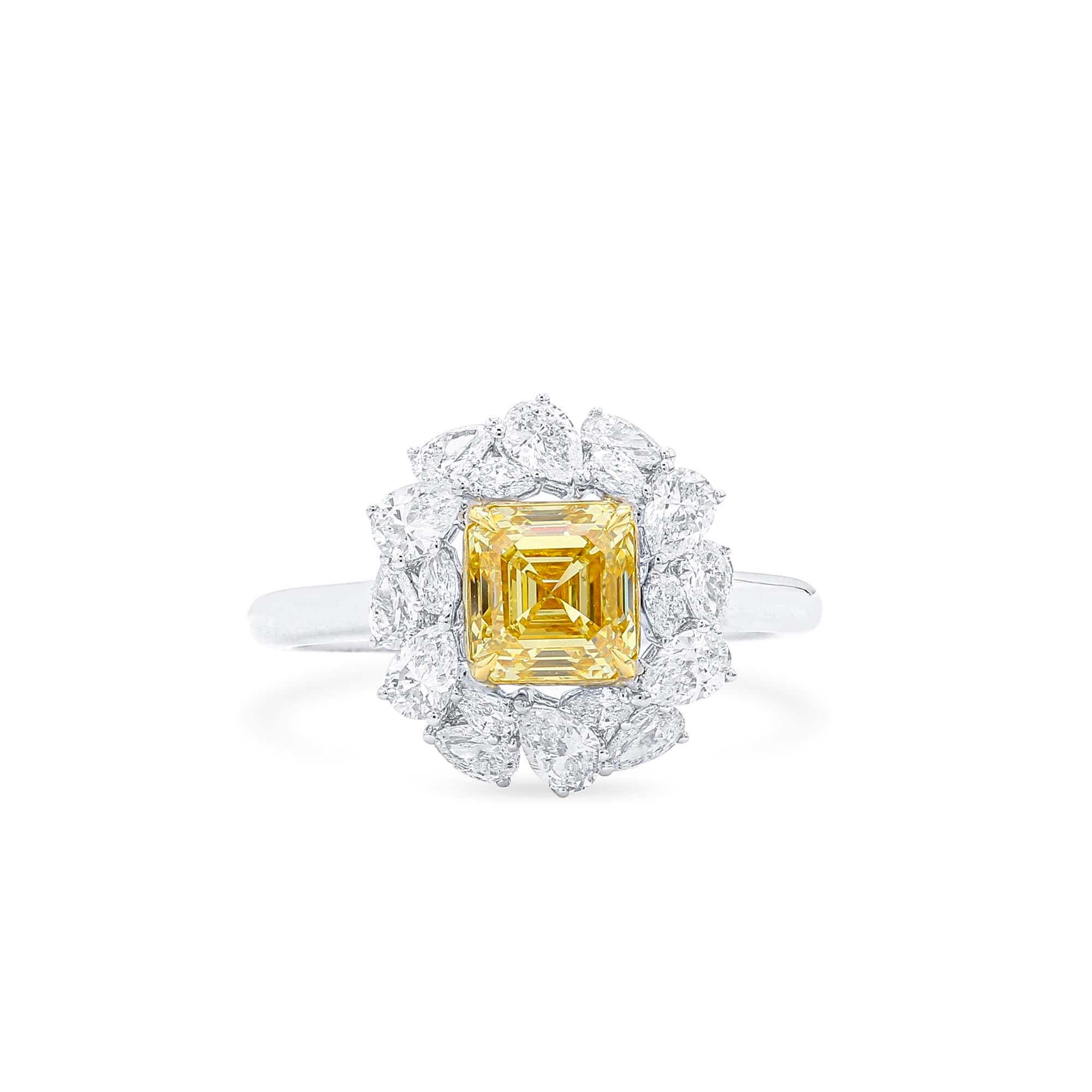 Fancy Yellow Diamond Ring, 1.35 Ct. (2.32 Ct. TW), Emerald shape, GIA Certified, 6465648062